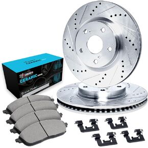 R1 Concepts Rear Brakes and Rotors Kit |Rear Brake Pads| Brake Rotors and Pads| Ceramic Brake Pads and Rotors |Hardware Kit|fits 2007-2017 Lexus LS460