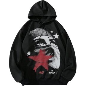 SHENHE Men's Hoodie Pullover Graphic Face Star Print Drawstring Sweatshirt Top Streetwear