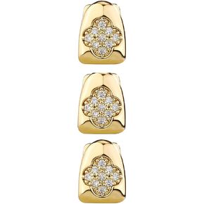 3 pcs Single Gold Tooth Clover Four-Leaf Hip Hop Grillz for Men Women Stylish Nightclub Accessory Bling Teeth Cap Grills