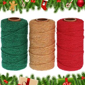 Pangda 984 Feet Christmas Twine Cotton String Christmas Decorative Bakers Twine Gift Wrapping Twine Twine Rope Cord for Christmas DIY Gift Decorations(Red, Green, Brown,2 mm)