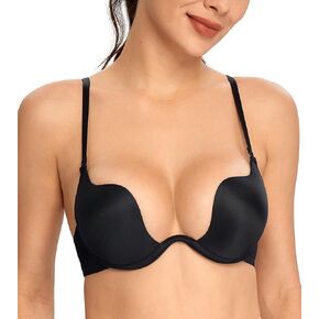 Lemorosy Women's Low Cut Sexy U Shaped Padded Red Carpet Convertible Push Up Deep Plunge Bra