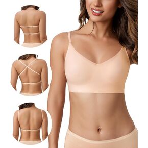 Lemorosy Women's Wire Free Soft Low Back Bralette Multiway Convertible Strap Seamless Backless Bra