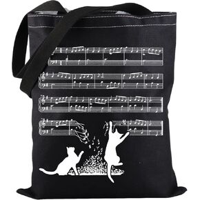 PWHAOO Cat Music Sheets Tote Bag Black Cat Music Tote Bag Cat Music Note Gift Musician Gift Cat Music Lover Gift