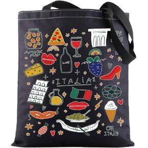 BWWKTOP Italy Canvas Tote Bag Italy Souvenir Gifts Italia Shopping Bag Italia Land Icons Shoulder Bag