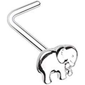Amelia Fashion 20 Gauge Cute Wild Elephant L-Shape Nose Stud All 316L Surgical Steel (Steel Elephant)