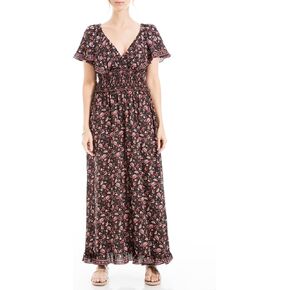 Max Studio Women's Poly Crepe Smocked Waist Ruffle Maxi Dress