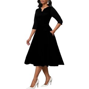 Womens Plus Size Summer Dresses V Neck Floral Sexy Midi Dress Boho Casual 3/4 Sleeve A-Line Flared Skirts with Pockets