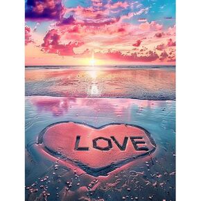 Jlonxieger Diamond Painting Kits Beautiful Beach Sunset Love for Beginners,Sincere Love Diamond Art Kits for Adults,Full Drill Diamond Paintings Diamonds Paint for Home Wall Decor Gift 12x16in