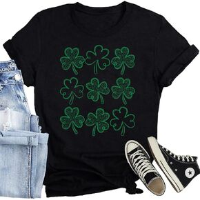 Women St Patrick’s Day Shirts Lucky Irish Shamrock Clover Print T-Shirts Green Saint Patrick's Day Tee Tops