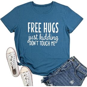 YITAN Women Cute Short Sleeve Tees Free HUGS Graphic T Shirts