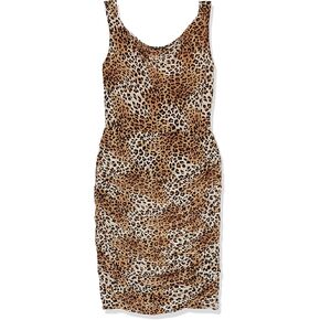 Star Vixen Women's Petite Rouched Sweetheart Neckline Stretch Ity Bodycon Dress, Leopard Print, PXL