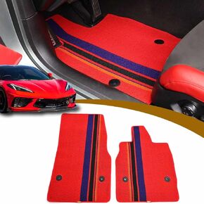6Pcs Red All Coverage Floor Mats with Protector Pads,Driver and Passager All Weather Leather Car Cargo Floor Liners Interiors Accesy for Corvette C8 Stingray 2020-2024
