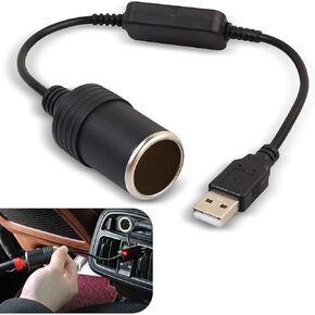 Pack-1 Car 5V to 12V Cigarette Lighter Female Converter Adapter, Mobile Power Supply Connected to Driving Recorder E-dog, USB Port Boost Cable Wiring Harness, Universal for Most Cars (Black)