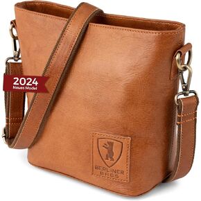 Berliner Bags Vintage Genuine Leather Shoulder Bag Madison, Small Tote Bag, Bucket Bag, Top Handle Bag for Women - Brown