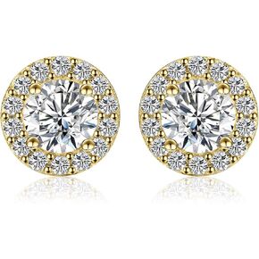 JewelryPalace Classic GRA 1ct Moissanite Halo Stud Earrings for Women, Round Cut 925 Sterling Silver 14k White Yellow Rose Gold Plated Earrings for Her, Simulated Diamond Earrings VVS D-F