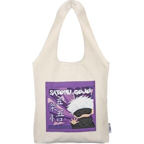 Satoruu Gojoo Anime Tote Bag, Canvas Tote Bags For Men Women, Unisex Tote Bag, Spacious, Magnetic Closure Two Pockets beige