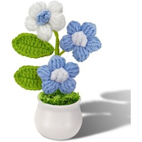 Crochet Potted Puff Flowers Knitted: Handmade Knitted Flower for Decorations Car Dashboard Desk Decor (Green)
