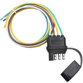 25 Inch 4-Way 4 Prong Trailer Wiring Harness Plug Male End Replacement Connector for Trailer Hitch Wire Multi-Purpose Ship Lamp Dust Cover with Trailer Side 4-Pin Trail Lamp Plug