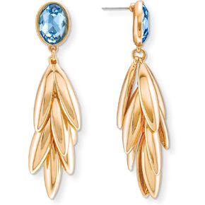 Rocksbox Yasmin Leaf Statement Drop Earrings in Blue CZ - Gold Statement Earrings with Crystals - 14k Gold Plating - Premium Quality Jewelry - 2.75"