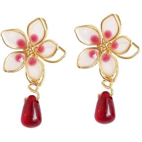 Cherry Blossom Delight - Radiate Elegance with Our Mori-Inspired Enamel Flower Earrings Featuring an Exquisite Asymmetrical Design, Dripping Oil Effect, 925 Silver Needles.Can wear Them All Day. Perfect for Any Occasion - A Must-Have Addition to Your Jewe