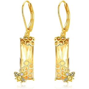 Bee Earrings Dangle Drop Leverback Sterling Silver Crystal Earrings Women Jewelry Hoop Dangly Earrings for Mother's Day Birthday Christmas
