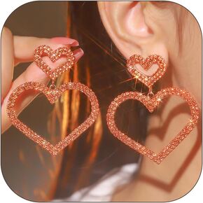 Heart Earrings for Women Valentines Day Gifts for Her Rhinestone Red Pink Heart Earrings Dangling Valentines Earrings Valentines Day Outfit Accessories Women
