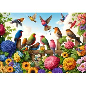 Rocorose 1000 Piece Puzzle for Adults, Colorful Birds and Flowers Puzzle with Exquisite Poster, Challenging Spring Garden Animal Songbirds Cardinals Puzzles Game