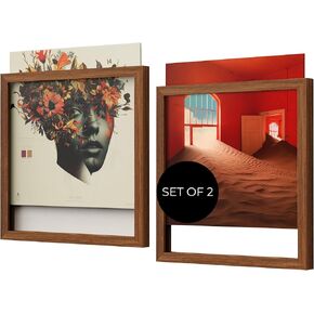 2 Pack - Wood Vinyl Record Frame with Drop In Vinyl Slot on Top to easily Interchange Vinyl Records - Fits all Vinyl Records and Albums - 13x13 Inches