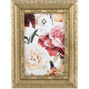 Concepts 5x7 Gold OrnateFlower beveled Resin Picture Frames With HD Clear Glass, Extra Durable Photo Frames - Display Wallhung/Tabletop Vertically Or Horizontaly