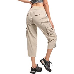 Women's Cargo Capris Hiking Pants Lightweight Quick Dry Summer Travel Athletic Outdoor Elastic Waist Loose Casual