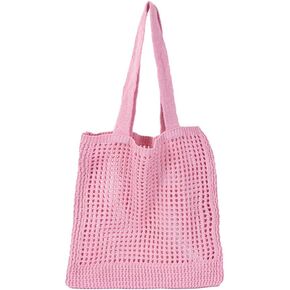 Crochet Tote Bag Summer Beach Tote Bag,Straw Tote Bag Woven Beach Bag Handbag Knit Bag for Women Travel Shopping