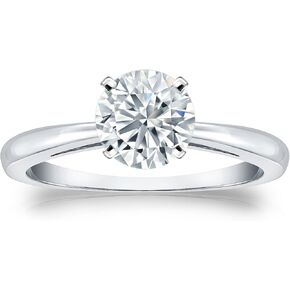 Diamond Wish 14k White Gold Round Solitaire Diamond Engagement Ring (1/3 Carat TW, H-I, I1-I2) 4-Prong Set, Size 4-9
