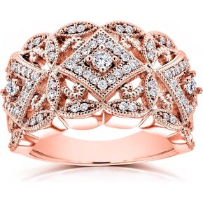 Kobelli Diamond Antique Style Filigree Wide Anniversary Ring 1/2 CTW in 10K Rose Gold