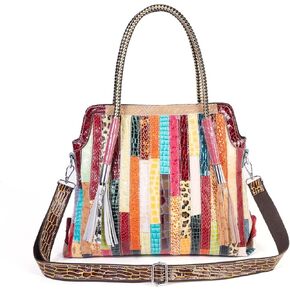 Multicolored Floral Leather Shoulder Crossbody Bags for Ladies Patchwork Colorful Satchel Snake Pattern Tote Handbags