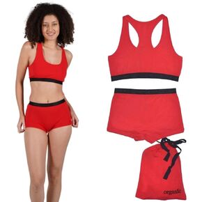 ORGANICKID Womens Organic Cotton Soft Boxer Briefs and Crop Top Racerback Bra Set Bralette GOTs Certified Panties in Gift Bag in Kuwait