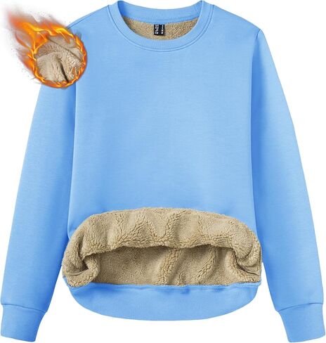 TACVASEN إمرأة شيربا اصطف بلوزات عادية Crewneck لطيف كنزة صوف كم طويل قمصان الحرارية in Kuwait