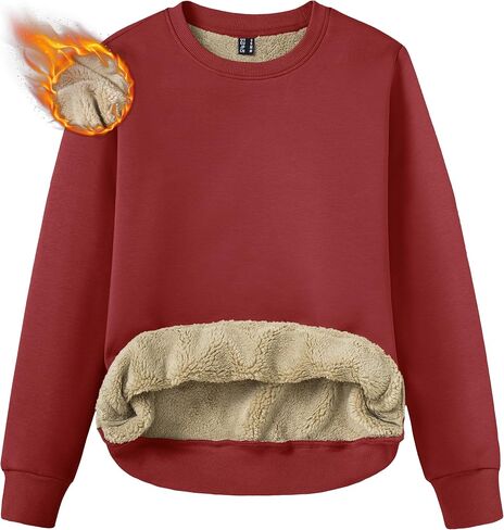 TACVASEN إمرأة شيربا اصطف بلوزات عادية Crewneck لطيف كنزة صوف كم طويل قمصان الحرارية in Kuwait