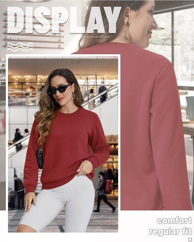 TACVASEN إمرأة شيربا اصطف بلوزات عادية Crewneck لطيف كنزة صوف كم طويل قمصان الحرارية in Kuwait