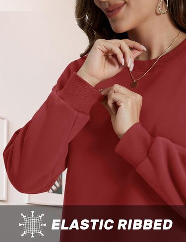 TACVASEN إمرأة شيربا اصطف بلوزات عادية Crewneck لطيف كنزة صوف كم طويل قمصان الحرارية in Kuwait