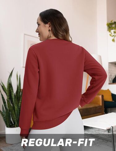 TACVASEN إمرأة شيربا اصطف بلوزات عادية Crewneck لطيف كنزة صوف كم طويل قمصان الحرارية in Kuwait