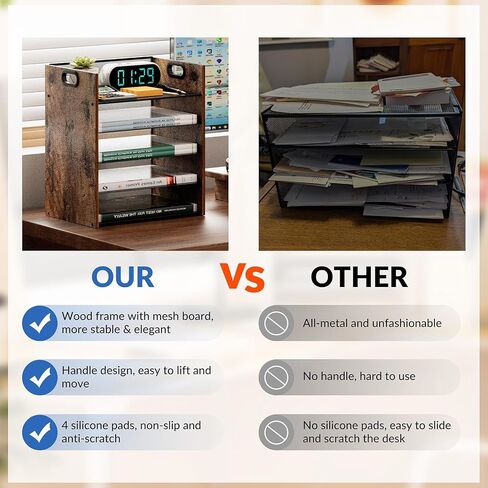 منظم ورق للمكتب - منظم مكتب خشبي، منظم مكتب من 3 طبقات بمقبض، منظم ملفات خشبي للمكتب، منظم ورق مكتب معدني، خزائن ملفات للمكتب المنزلي، المدرسة in Kuwait