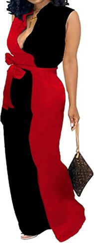 SeNight Women's Jumpsuits Elegant Business Casual Button Down V Neck Long Sleeve Strap Straight Long Pants With Pockets in Saudi Arabia