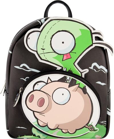 Concept One Invader Zim Mini Backpack, GIR Pizza Plush Small Travel Bag Purse for Men and Women, Green, 13 Inch in Saudi Arabia