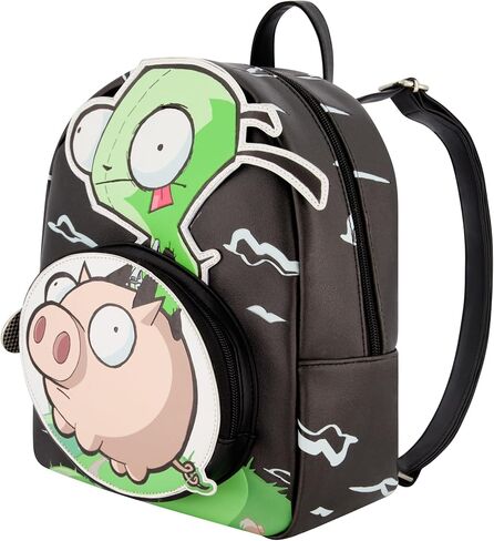 Concept One Invader Zim Mini Backpack, GIR Pizza Plush Small Travel Bag Purse for Men and Women, Green, 13 Inch in Saudi Arabia