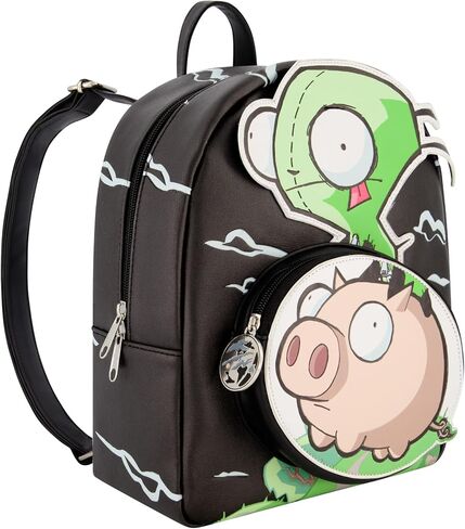 Concept One Invader Zim Mini Backpack, GIR Pizza Plush Small Travel Bag Purse for Men and Women, Green, 13 Inch in Saudi Arabia