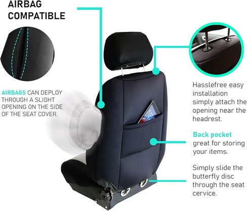 أغطية مقاعد السيارة من FH Group مصنوعة من النيوبرين - غطاء مقعد للمقاعد المنخفضة الظهر مع مسند رأس قابل للإزالة، ملاءمة عالمية، متوافق مع الوسادة الهوائية، غطاء مقعد لسيارات الدفع الرباعي والشاحنات، المجموعة الأمامية باللون البيج in Kuwait