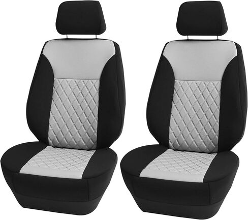 أغطية مقاعد السيارة من FH Group مصنوعة من النيوبرين - غطاء مقعد للمقاعد المنخفضة الظهر مع مسند رأس قابل للإزالة، ملاءمة عالمية، متوافق مع الوسادة الهوائية، غطاء مقعد لسيارات الدفع الرباعي والشاحنات، المجموعة الأمامية باللون البيج in Kuwait