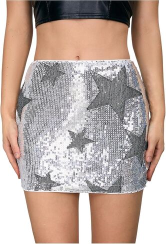 SHENHE Women's Sparkly Sequin Low Rise Rhinestone Bodycon Sexy Mini Skirt Party Skirt in Kuwait
