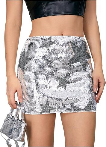 SHENHE Women's Sparkly Sequin Low Rise Rhinestone Bodycon Sexy Mini Skirt Party Skirt in Kuwait