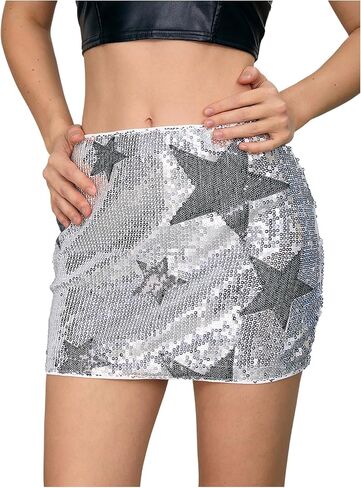 SHENHE Women's Sparkly Sequin Low Rise Rhinestone Bodycon Sexy Mini Skirt Party Skirt in Kuwait